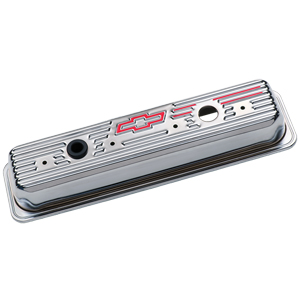 Chevy Red Bowtie Valve Covers, Center Bolt. Chevy S/B V8, 1987-Ls, Tall