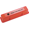 Chevrolet & Bowtie Emblem Die-Cast Valve Covers, Chevy S/B V8, 1958-86, Recessed Emblem, Orange