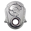 Chevrolet & Bowtie Emblem Chrome Timing Chain Cover. Chevy B/B, 1965-90.