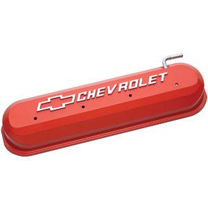 Chevrolet & Bowtie Emblem Die-Cast Valve Covers, Slant-Edge, Raised Emblem, Ls V8 Engines, Chevy® Orange.