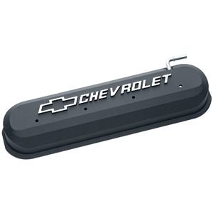 Chevrolet & Bowtie Emblem Die-Cast Valve Covers, Slant-Edge, Raised Emblem, Ls V8 Engines, Black Crinkle.