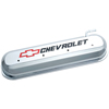 Chevrolet & Bowtie Emblem Die-Cast Valve Covers, Slant-Edge, Recessed Red/Black Emblem, Ls V8 Engines, Chrome.