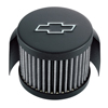 Chevy Bowtie Emblem Push-In Filter Air Breather With Hood, 3 Diameter, Black Crinkle