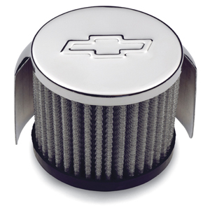 Chevy Bowtie Emblem Air Breather Cap, Filter Type With Hood, Clamp On Style 1 3/8