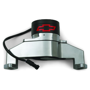 Chevy Bowtie Emblem B/B Aluminum Electric Water Pump, Aluminum Fitting Included, Chrome