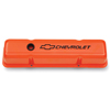 Chevrolet And Bowtie Emblem S/B V8 Stamped Valve Covers, Tall, Orange.