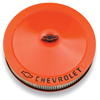 Chevrolet And Bowtie Emblem 14 Classic Orange Air Cleaner Kit, Black Lettering & Black Bowtie. W/ Bowtie Center Nut