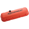 Chevrolet And Bowtie Emblem B/B Stamped Valve Covers, Tall, Orange.