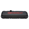 Chevrolet & Bowtie Emblem B/B Stamped Valve Covers, Short, Black Crinkle