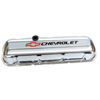 Chevrolet & Bowtie Emblem B/B Stamped Valve Covers, Short, Chrome