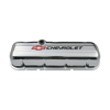 Chevrolet & Bowtie Emblem B/B Stamped Valve Covers, Tall, Chrome, Red/Black Emblem