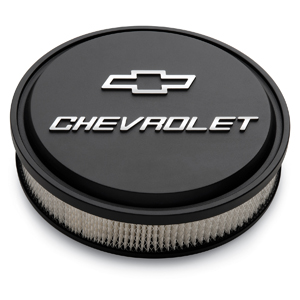 Chevrolet & Bowtie Emblem Die-Cast Slant-Edge Air Cleaner Kit, Black Crinkle, Raised Emblem