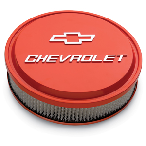 Chevrolet & Bowtie Emblem Die-Cast Slant-Edge Air Cleaner Kit, Chevy Orange, Raised Emblem