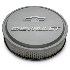 Chevrolet & Bowtie Emblem Die-Cast Slant-Edge Air Cleaner Kit, Cast Gray Crinkle, Raised Emblem