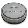 Chevrolet & Bowtie Emblem Die-Cast Slant-Edge Air Cleaner Kit, Cast Gray Crinkle, Raised Emblem