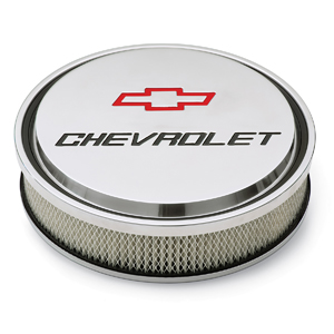 Chevrolet & Bowtie Emblem Die-Cast Slant-Edge Air Cleaner Kit, Polished,Recessed Red/Black Emblem