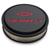 Chevrolet & Bowtie Emblem Die-Cast Slant-Edge Air Cleaner Kit, Black Crinkle, Recessed Red Emblem