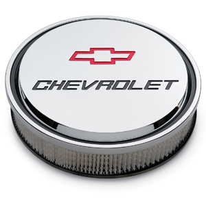 Chevrolet & Bowtie Emblem Die-Cast Slant-Edge Air Cleaner Kit, Chrome, Recessed Red/Black Emblem