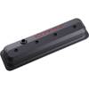 Chevrolet & Bowtie Emblem Die-Cast Slant-Edge Valve Covers Center Bolt. S/B V8, 87-Ls, Black Crinkle, Recessed Red Emblem