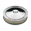 Chevrolet & Bowtie Emblem 14 Chrome Air Cleaner Kit, Red Bowtie & Black Lettering.