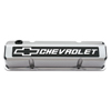 Chevrolet & Bowtie Emblem Die-Cast Valve Covers, Slant-Edge, Raised Emblem, Chevy S/B V8, 1958-1986, Polished