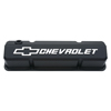 Chevrolet & Bowtie Emblem Die-Cast Valve Covers, Slant-Edge, Raised Emblem, Chevy S/B V8, 1958-1986, Black Crinkle