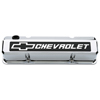 Chevrolet & Bowtie Emblem Die-Cast Valve Covers, Slant-Edge, Raised Emblem, Chevy S/B V8, 1958-1986, Chrome