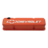 Chevrolet & Bowtie Emblem Die-Cast Valve Covers, Slant-Edge, Raised Emblem, Chevy S/B V8, 1958-1986, Chevy®  Orange