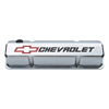 Chevrolet & Bowtie Emblem  Die-Cast Valve Covers, Slant-Edge, Recessed Emblem, Chevy S/B V8, 1958-1986, Polished