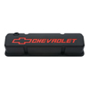 Chevrolet & Bowtie Emblem  Die-Cast Valve Covers, Slant-Edge, Recessed Emblem, Chevy S/B V8, 1958-1986, Black Crinkle