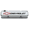 Chevrolet & Bowtie Emblem  Die-Cast Valve Covers, Slant-Edge, Recessed Emblem, Chevy S/B V8, 1958-1986, Chrome