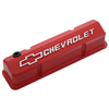 Chevrolet & Bowtie Emblem Die-Cast Valve Covers, Slant-Edge, Raised Emblem, Chevy S/B V8, 1958-1986, Red