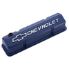 Chevrolet & Bowtie Emblem Die-Cast Valve Covers, Slant-Edge, Raised Emblem, Chevy S/B V8, 1958-1986, Blue