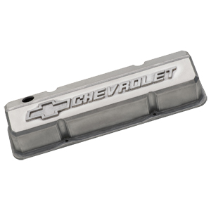 Chevrolet & Bowtie Emblem Die-Cast Valve Covers, Slant-Edge, Raised Emblem, Chevy S/B V8, 1958-1986, Powder-Coat Ready