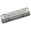 Chevrolet & Bowtie Emblem Die-Cast Valve Covers, Slant-Edge, Raised Emblem, Chevy S/B V8, 1958-1986, Powder-Coat Ready