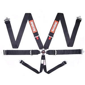 RaceQuip SFI Camlock 6-Point Harness, Pull Down Lap Belts, Black