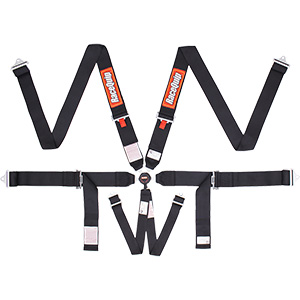 RaceQuip SFI Camlock 6-Point Harness, Pull Up Lap Belts, Black