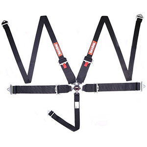 RaceQuip SFI Camlock 5-Point Harness, Pull Down Lap Belts, Black