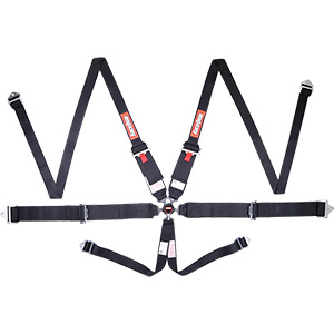 RaceQuip SFI Camlock 6-Point Harness, Pull Up Lap Belts, Black