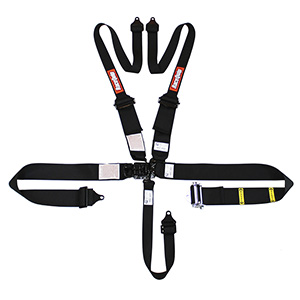 RaceQuip Small Buckle Latch & Link Ratcheting 5 Point Auto Racing Harness Set HNR shoulders with Black Hardware