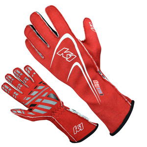 K1 Track 1 Adult Nomex Auto Racing Gloves  - Red - Size MED