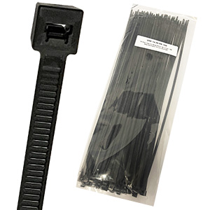 Tie Wrap, 14" Long x .180 Wide, 50 lb. Tensile Strength, Black, 100 Pack