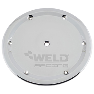 Weld Oval Mud Cover, 15", Aluminum, 6-Hole, Polished