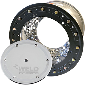 Weld Wide 5 XL Racing Wheel, 15" x 13", 3" Offset, Black Modified Beadlock, With Polished 6-Hole Cover