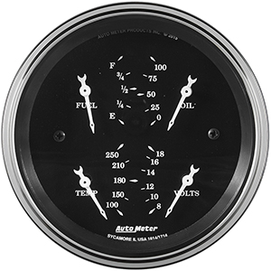 AutoMeter 1714 Old Tyme Black 3-3/8" Quad Gauge, 0-90 Ohms Electric